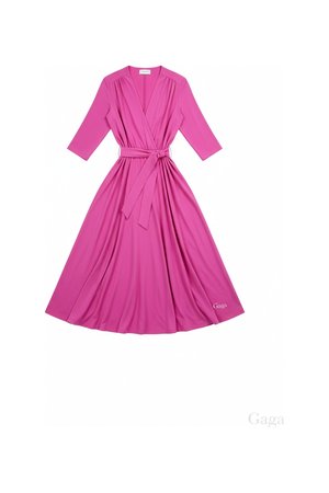 Vibrant Pink V-Neck Midi Dress with Tie Waist