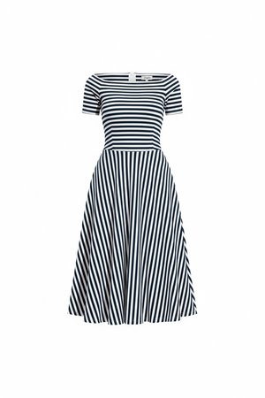 Navy & White Striped Off-Shoulder Midi Dress