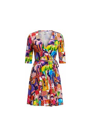 Vibrant Print Mini Wrap Dress