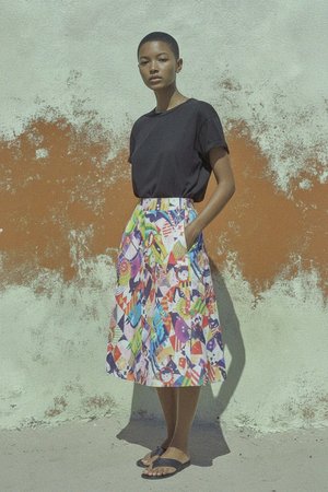 Vibrant Multi-Color Midi Skirt with Abstract Print