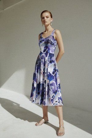 Abstract Watercolor Print Midi Dress