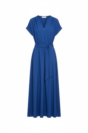 Elegant Blue Maxi Dress with Tie Waist