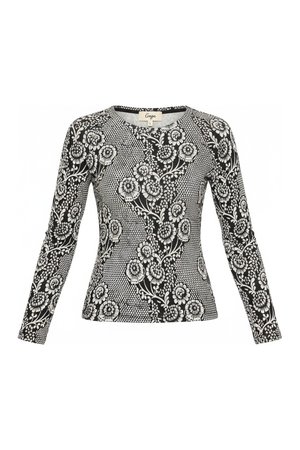 Elegant Floral Pattern Fitted Long Sleeve Top