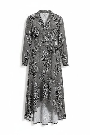 Black & White Floral High-Low Wrap Dress