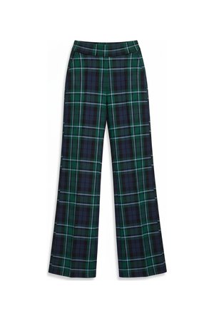 Green & Blue Plaid Wide-Leg Pants