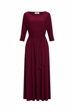 Burgundy Maxi Dress with Tie Waist and Pockets