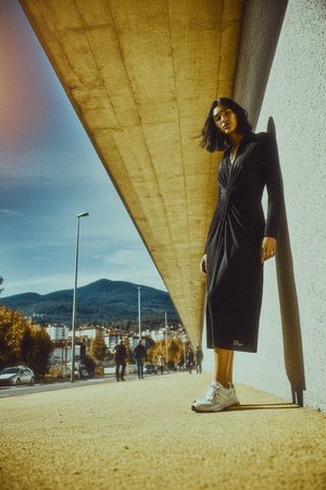 Black Long Sleeve Midi Dress with Twist Front Detail