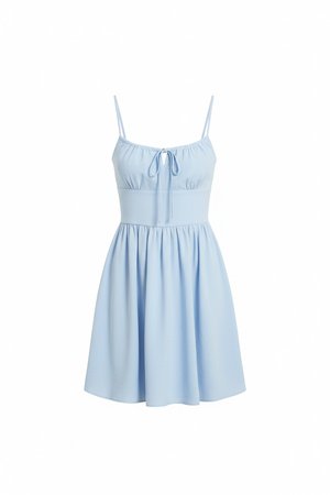 Chic Blue Mini Dress with Tie Front & Flowy Skirt