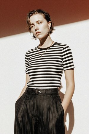 Striped Ribbed Short Sleeve Top