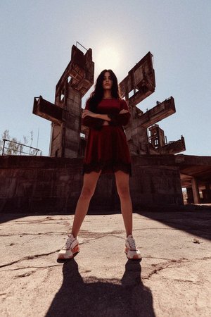 Red Velvet Mini Dress with Black Lace Trim
