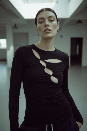 Stylish Long Sleeve Top with Front Cut-Out Details