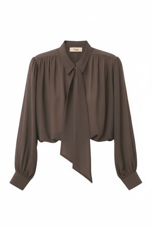 Elegant Brown Pussy-Bow Blouse