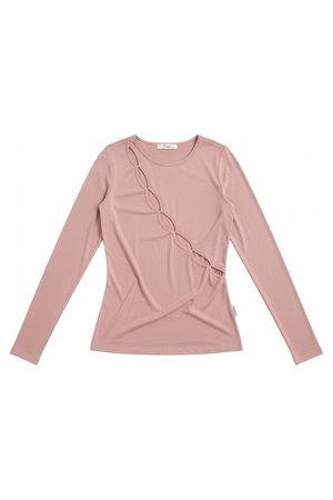 Dusty Pink Fitted Long Sleeve Top with Scalloped Cutouts