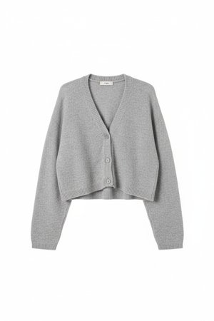 Soft Grey Cropped Knit Cardigan