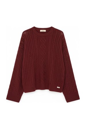 Cozy Cable Knit Oversized Sweater in Deep Red
