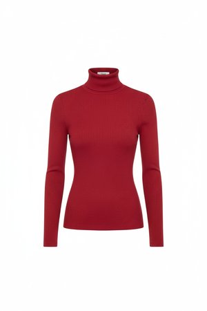 Classic Ribbed Turtleneck Top in Red