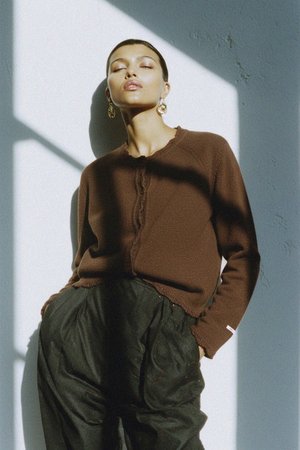 Cozy Brown Knit Cardigan with Button Front