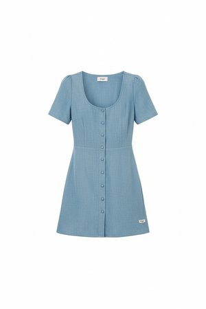 Chic Blue Button-Front Short Sleeve Mini Dress