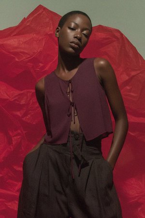 Dotted Tie-Front Sleeveless Top