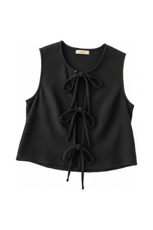 Black Textured Tie-Front Sleeveless Top