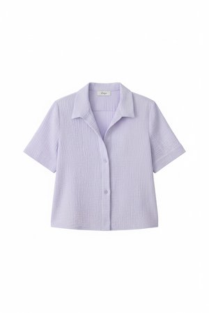 Light Purple Crinkle Texture Short Sleeve Shirt