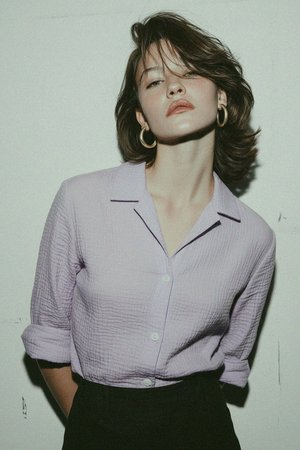 Light Purple Crinkle Texture Short Sleeve Shirt