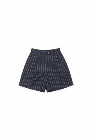 Navy Pinstripe Pleated Shorts