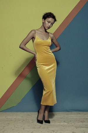 Elegant Yellow Midi Slip Dress