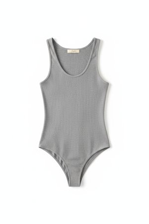Grey Ribbed Sleeveless Bodysuit
