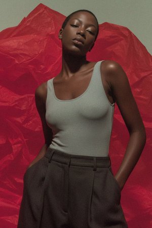 Grey Ribbed Sleeveless Bodysuit