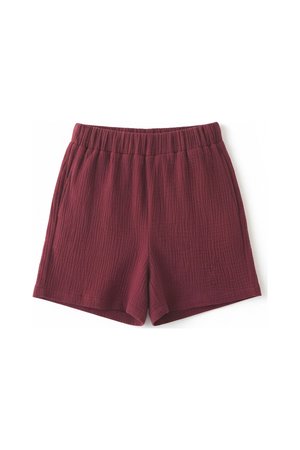 Burgundy Crinkle Fabric Relaxed Shorts