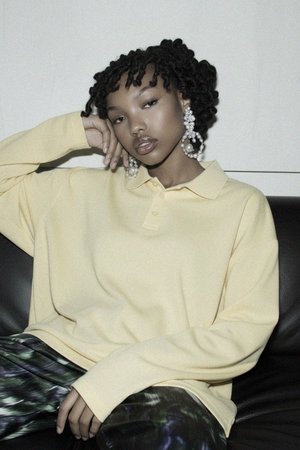 Oversize Yellow Long Sleeve Polo Top