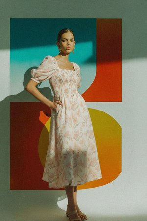 Floral Smocked Midi Dress with Puff Sleeves