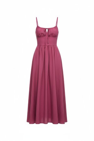 Magenta Tie-Front Midi Dress with Flowy Skirt