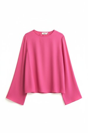 Hot Pink Relaxed Fit Long Sleeve Blouse