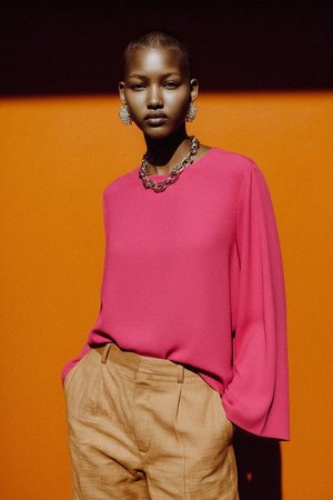 Hot Pink Relaxed Fit Long Sleeve Blouse