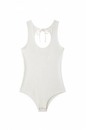 White Ribbed Keyhole Tie-Front Tank Top