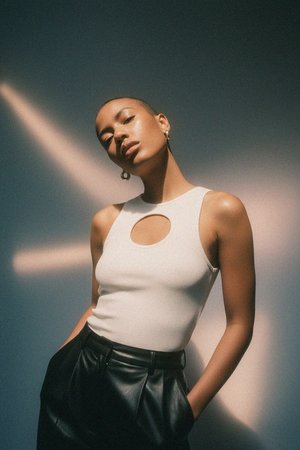 White Ribbed Keyhole Tie-Front Tank Top