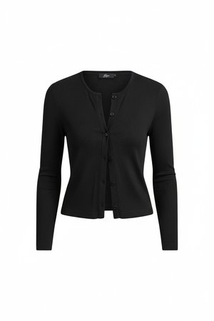 Essential Black Ribbed Knit Cardigan Top