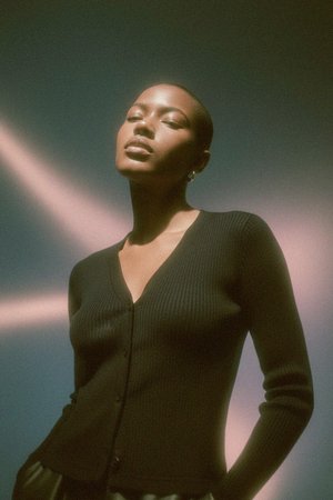 Essential Black Ribbed Knit Cardigan Top