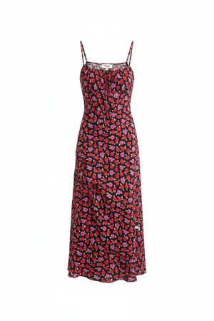 Rose Print Midi Dress with Adjustable Straps
