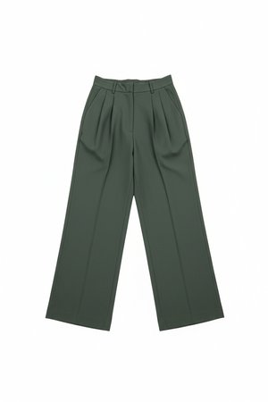 Chic Green Wide-Leg Pleated Pants