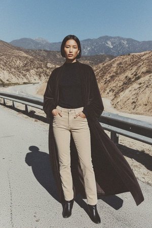 Beige Straight Leg Corduroy Pants