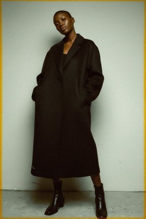 Classic Long Black Coat with Relaxed Fit