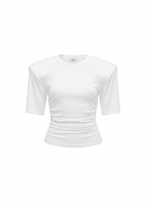 White Ruched T-shirt with Structured Shoulders