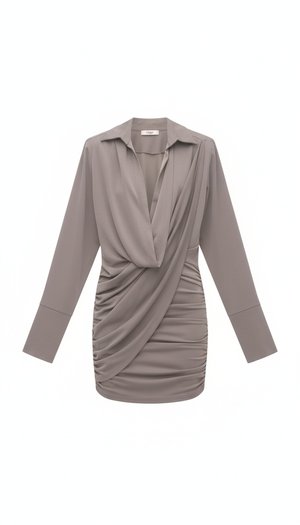 Draped Long Sleeve Ruched Mini Dress