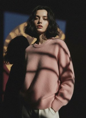 Soft Pink Knit Crew Neck Sweater