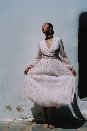 Floral Print Midi Dress with Long Sleeves