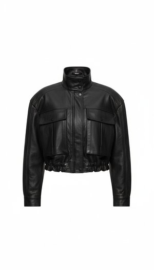 Black Cropped Faux Leather Utility Jacket