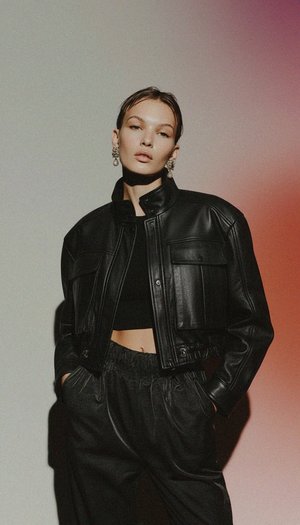 Black Cropped Faux Leather Utility Jacket